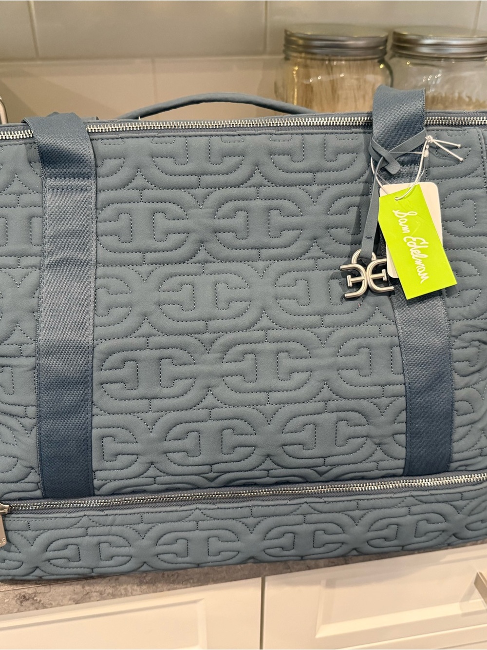Sam Edelman Quilted Light Blue Travel Weekender